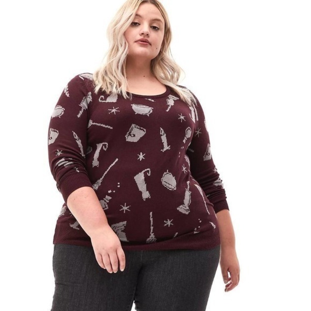 Torrid 5 (5X) Disney Hocus Pocus Intarsia Punk Gothic Symbols Pullover Sweater